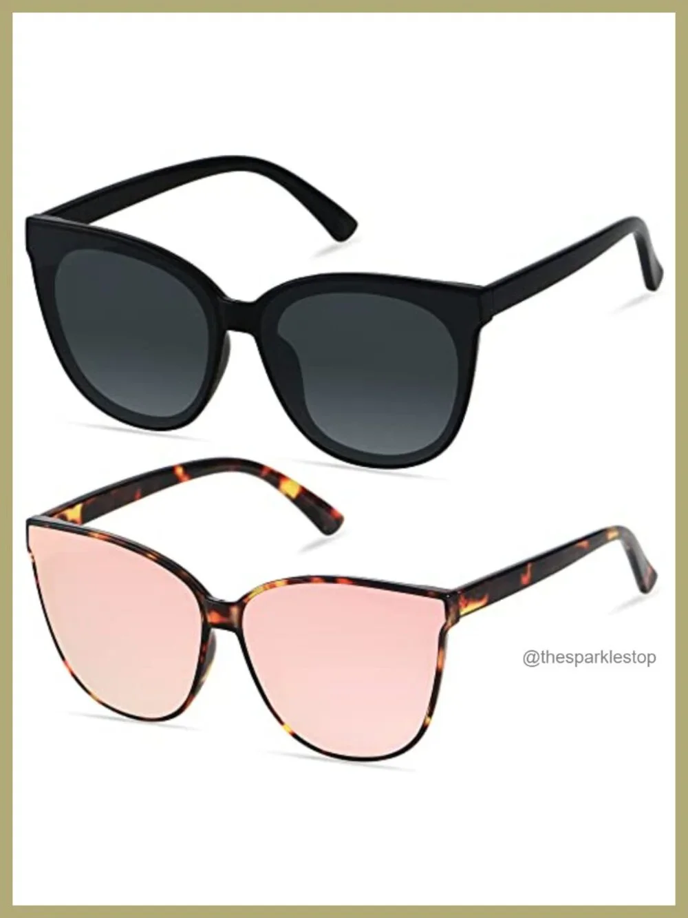 Oversized Cat Eye Sunglasses for Women Vintage UV400 Protection 2 Pack